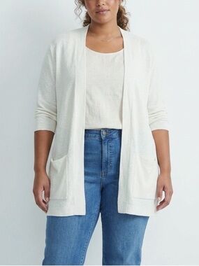 Eileen Fisher Linen Blend Open Front Cardigan Pockets Size 3X Plus Size